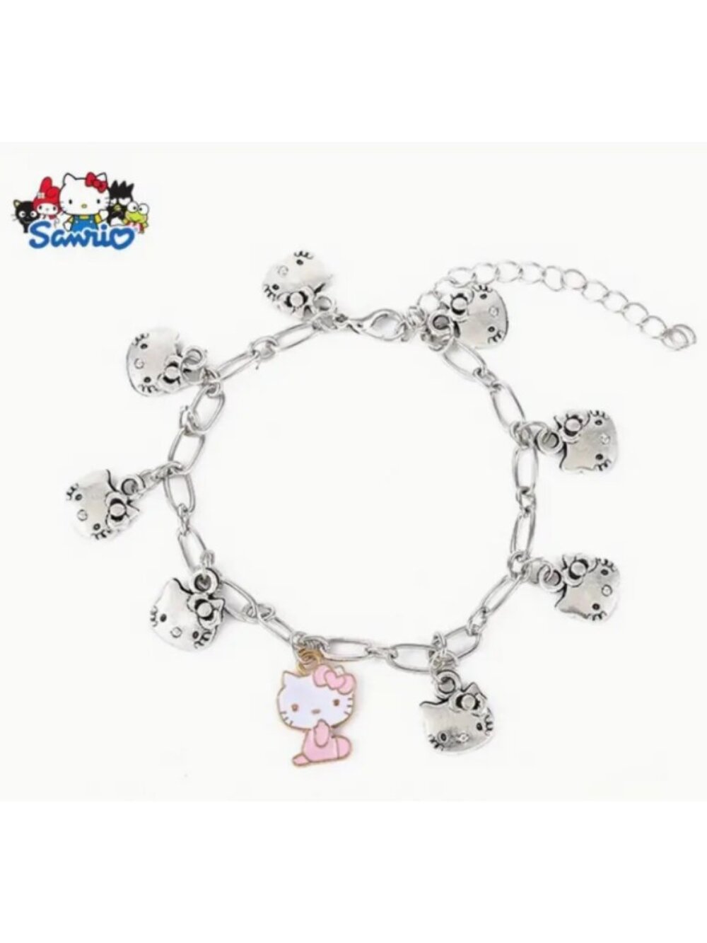 Sanrio Hello Kitty Silver Charm Bracelet • Kawaii Adjustable Charm Chain
